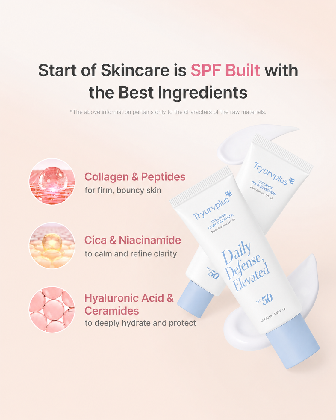 ✨ Tryurvplus™ No Cast Just Glow Collagen Sunscreen | SPF 50 Broad Spectrum Face Sunscreen | Lightweight, Non-Sticky, Hydrating Formula | No White Cast or Residue | tide, Cica for Soothing & Natural Glow