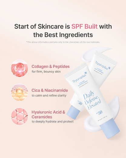 ✨ Tryurvplus™ No Cast Just Glow Collagen Sunscreen | SPF 50 Broad Spectrum Face Sunscreen | Lightweight, Non-Sticky, Hydrating Formula | No White Cast or Residue | tide, Cica for Soothing & Natural Glow