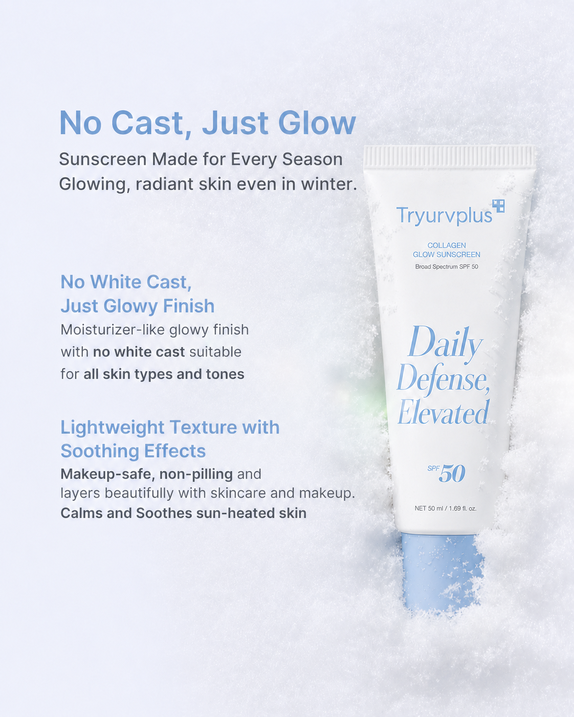 ✨ Tryurvplus™ No Cast Just Glow Collagen Sunscreen | SPF 50 Broad Spectrum Face Sunscreen | Lightweight, Non-Sticky, Hydrating Formula | No White Cast or Residue | tide, Cica for Soothing & Natural Glow