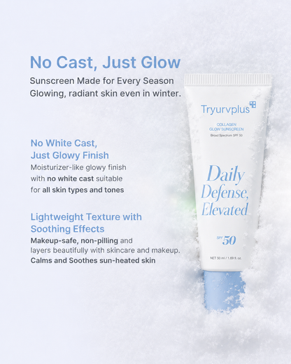 ✨ Tryurvplus™ No Cast Just Glow Collagen Sunscreen | SPF 50 Broad Spectrum Face Sunscreen | Lightweight, Non-Sticky, Hydrating Formula | No White Cast or Residue | tide, Cica for Soothing & Natural Glow