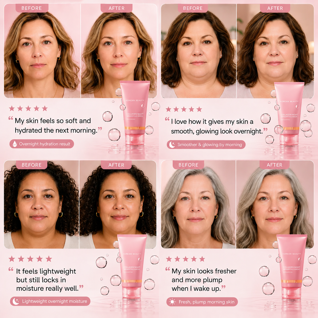 ✨ Collagen Night Wrapping Mask Experience visibly smoother, firmer skin within hours—thanks to our breakthrough formula with 3X more ultra-absorbable collagen.