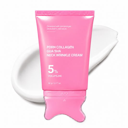 PDRN Collagen Gua Sha Neck Wrinkle Cream | Built-In Gua Sha Massager with Volufiline 5% + PDRN | Firming, Contour Care for the Look of Fine Lines, Jawline, Neck, Décolleté