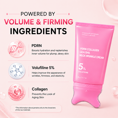 PDRN Collagen Gua Sha Neck Wrinkle Cream | Built-In Gua Sha Massager with Volufiline 5% + PDRN | Firming, Contour Care for the Look of Fine Lines, Jawline, Neck, Décolleté