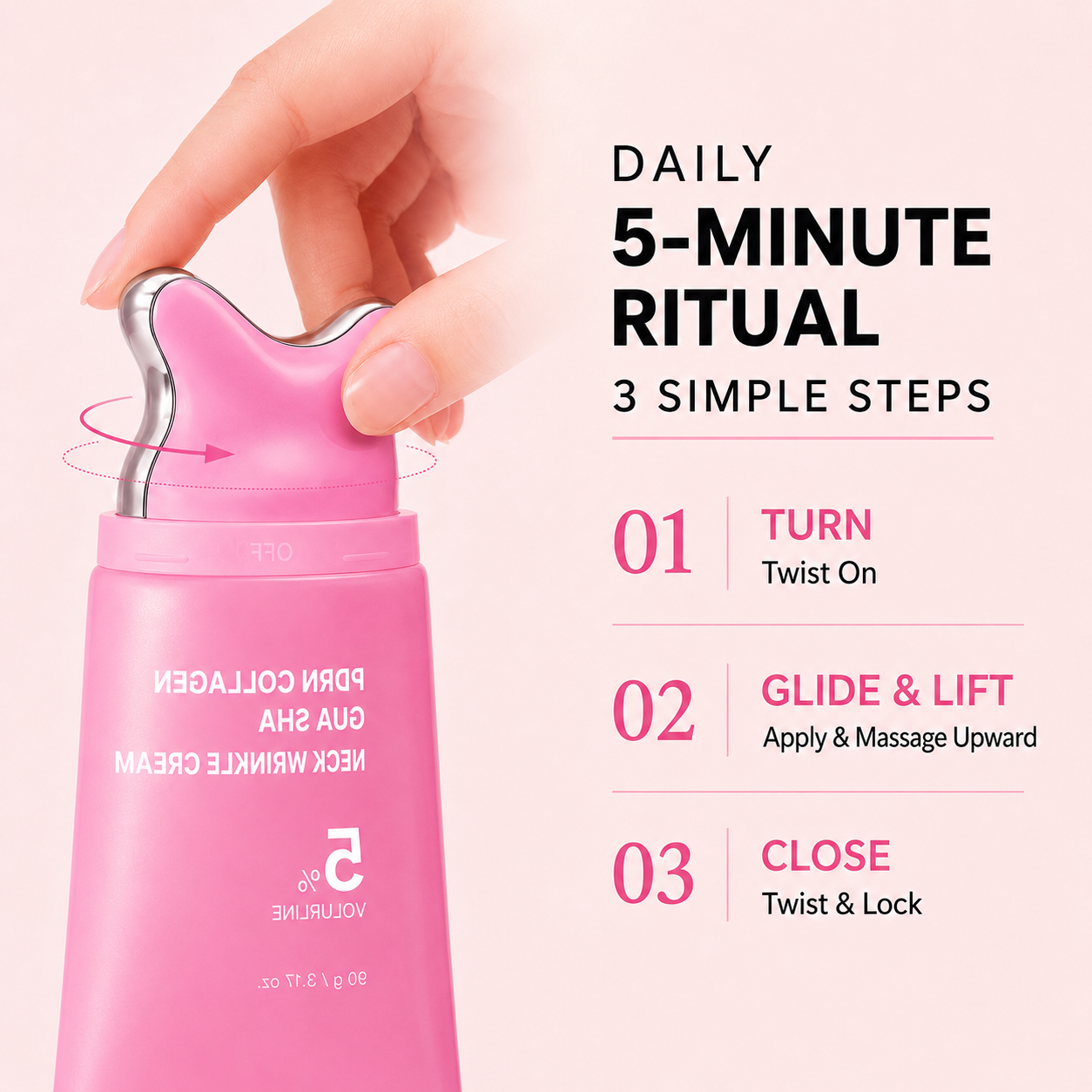 PDRN Collagen Gua Sha Neck Wrinkle Cream | Built-In Gua Sha Massager with Volufiline 5% + PDRN | Firming, Contour Care for the Look of Fine Lines, Jawline, Neck, Décolleté